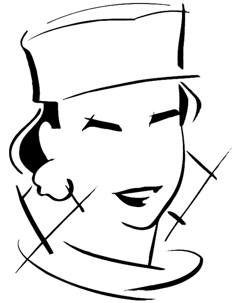 Lady with cap-style hat vinyl sticker. Customize on line. Hats 049-0114